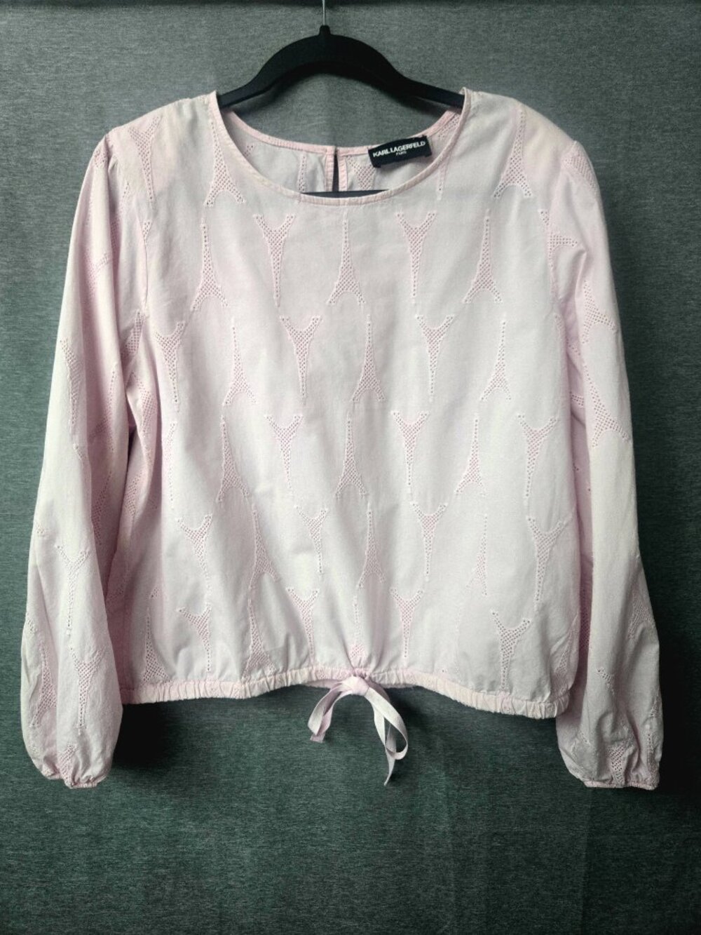 Karl Lagerfeld Top Paris Pink Eiffel Tower Embroidered Eyelet Drawstring Boho